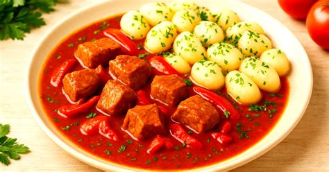 Servírované bravčové pliecko na paprike s haluškami