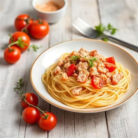 Špagety s tuniakom a petržlenovou vňaťou na tanieri