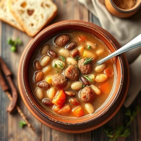 Fazuľová polievka s klobásou a smotanou