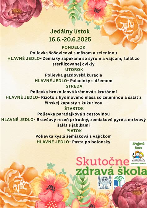 Ukážka ukážkového jedálneho lístka pre školskú jedáleň