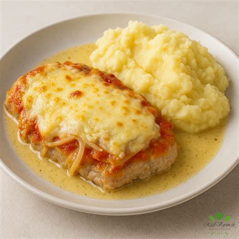 Bravčové rezne s broskyňou a mozzarellou na tanieri