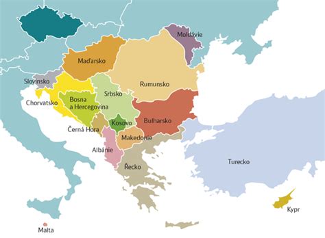 Mapa Balkánu s vyznačenými krajinami