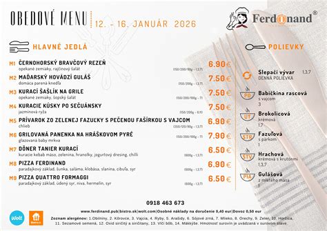 Rozpis obedového menu Slovak Express na týždeň