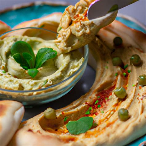 Misku hummusu s pita chlebom a zeleninou