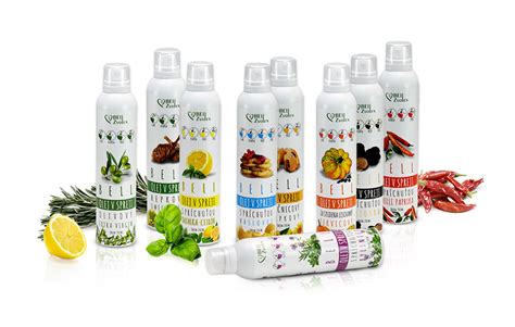 Sortiment rôznych olejov v spreji s rôznymi príchuťami