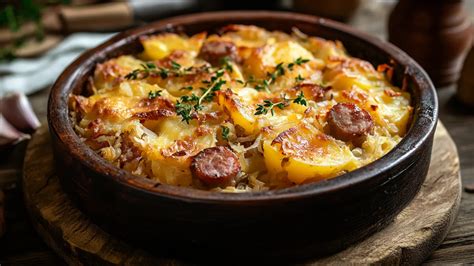 Zapečená kapusta so zemiakmi a slaninou