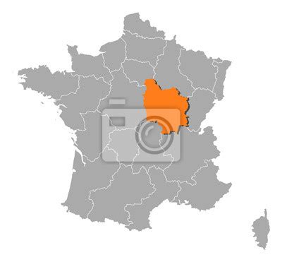 Mapa francúzskeho regiónu Burgundsko s vyznačeným mestom Dijon
