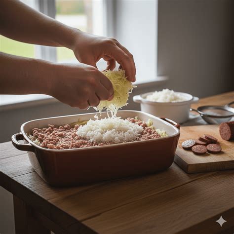 vrstvenie ingrediencií na koložvársku kapustu