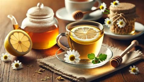 Šálka bylinkového čaju a zrelé ovocie