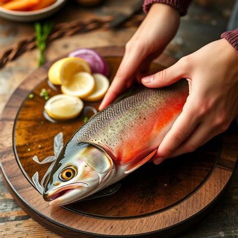 Ilustrácia čerstvého pstruha s jasnými očami a červenými žabrami