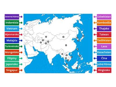 Mapa Ázie s vyznačenými krajinami produkujúcimi sójovú omáčku