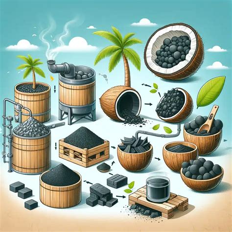 Ilustrácia procesu výroby aktívneho uhlia z organických materiálov