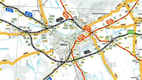 Mapa Nitry a okolia s vyznačenými podnikmi