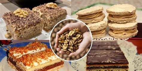 koláž rôznych orechových koláčov