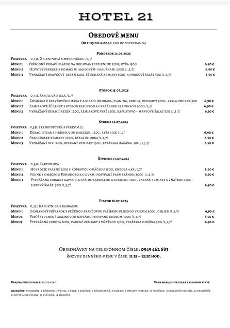 Ilustrácia denného menu v reštaurácii