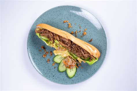 Ilustrácia bagety s trhaným mäsom