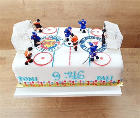 Hokejová torta s hokejistami a hokejovou bránkou