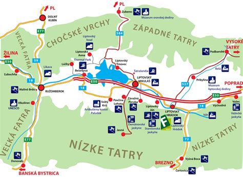 Mapa Liptova s vyznačenými reštauráciami