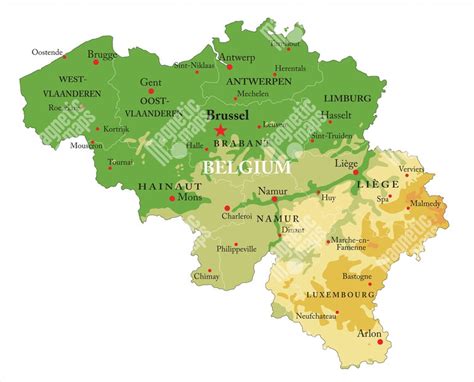 Mapa Belgicka s vyznačenými oblasťami pôvodu hranoliek
