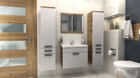 Štýlová kúpeľňová zostava s lesklým korpusom slivka a bielymi lesklými frontami