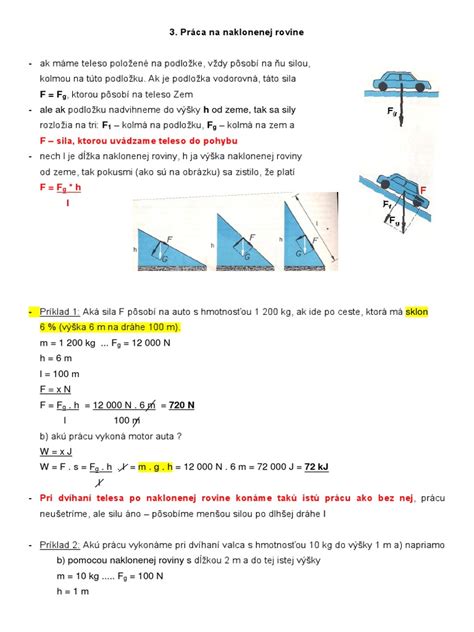 Grafické znázornenie silových zložiek na naklonenej rovine