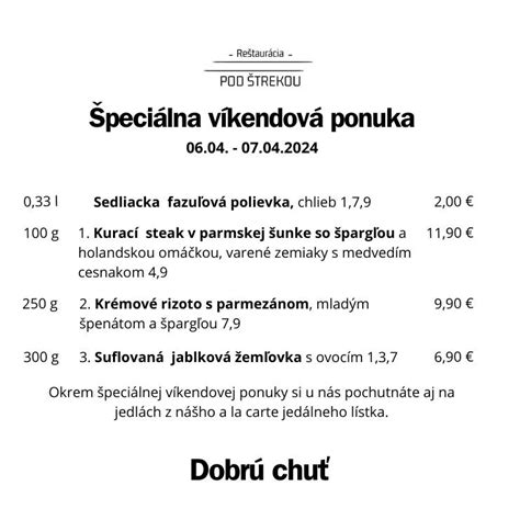Ukážka jedálneho lístka s dennou ponukou