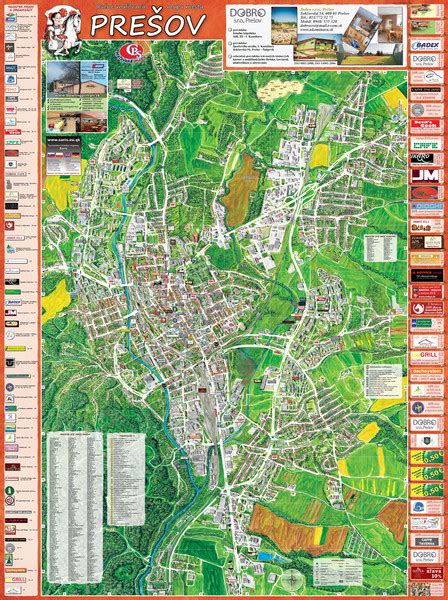 Mapa Prešova s vyznačenými cukrárňami