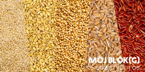 Ilustrácia rôznych druhov celozrnných obilnín