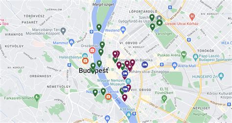 Mapa Budapešti s vyznačenými michelinskými reštauráciami