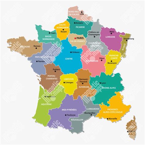 Mapa Francúzska s vyznačenými regiónmi a ich kulinárskymi špecialitami