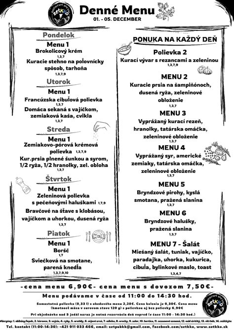 Infografika s prehľadom jedál z denného menu