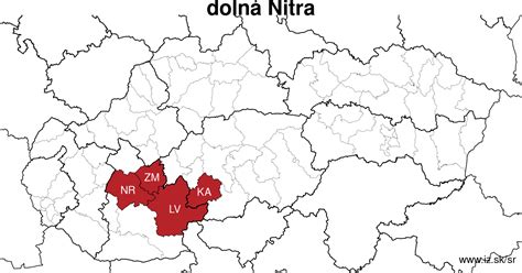 Mapa regiónu Nitra s vyznačenými lokalitami nákupu surovín