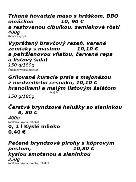 Jedálny lístok hotela Zerrenpach v nárečí