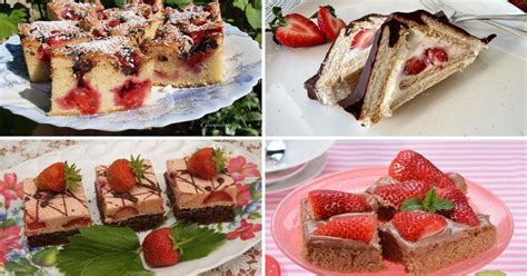 Koláž rôznych jahodových dezertov