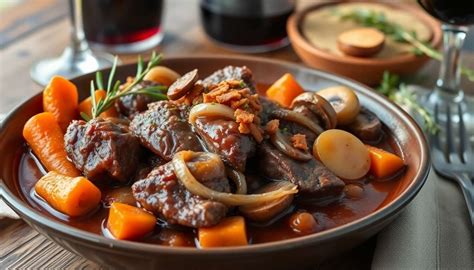 Boeuf Bourguignon pripravené na servírovanie