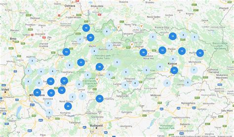 Mapa pobočiek pekárne Lipót na Slovensku