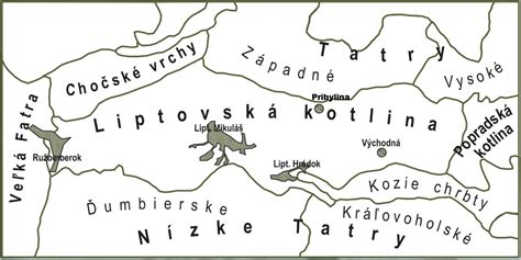 Mapa Liptova s vyznačenou obcou Ivachnová