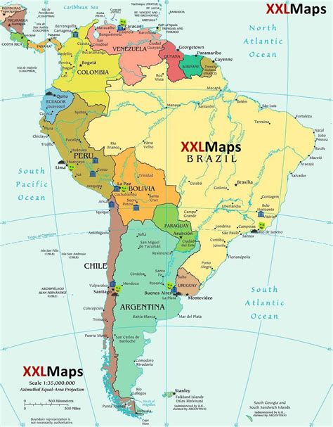 Mapa Južnej Ameriky s vyznačenou oblasťou Patagónie