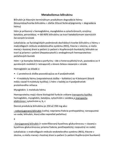 Schéma metabolizmu bilirubínu a jeho zvýšených hladín