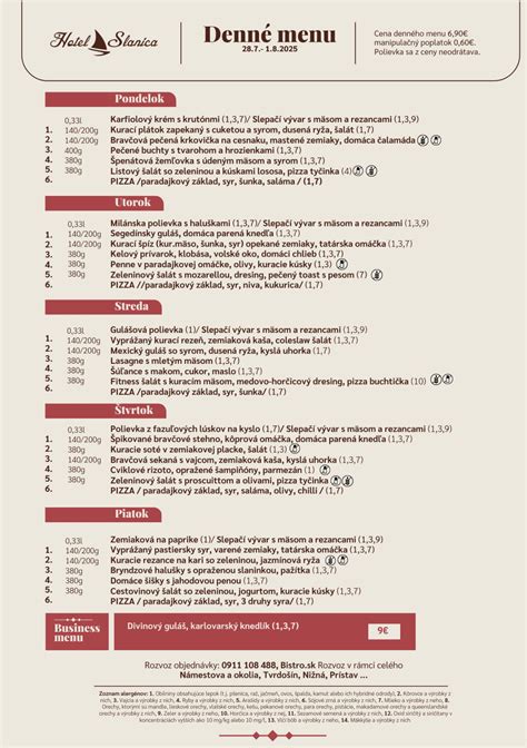 Ukážka denného menu