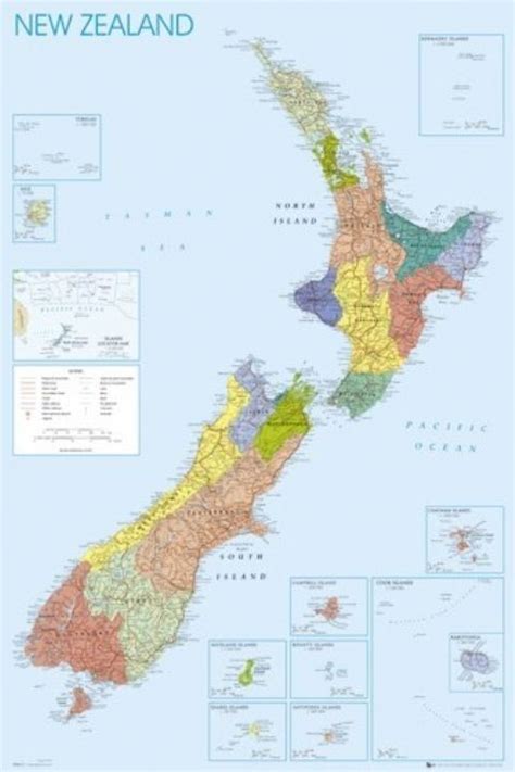 Mapa Nového Zélandu s vyznačenými ovocinárskymi oblasťami