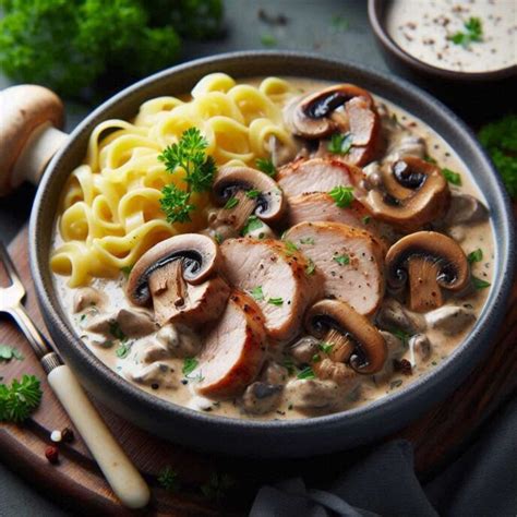 Ilustračná fotka duseného bravčového mäsa s hubami