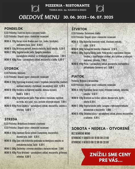Príklad denného menu s rôznymi jedlami