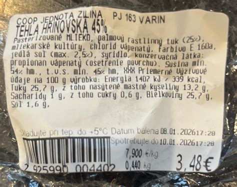 Zloženie syra Hriňovská tehla