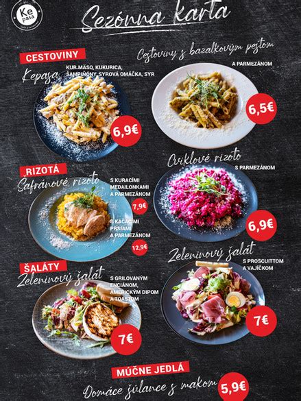 Ilustrácia s rôznymi druhmi jedál z a la carte menu