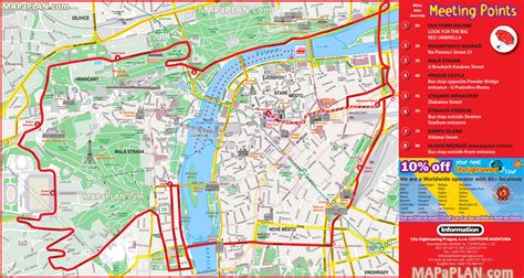 Mapa Prahy s vyznačenými turistickými atrakciami