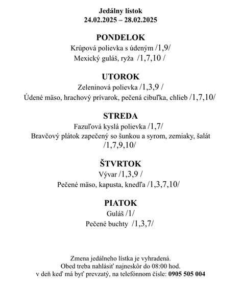 Ilustračný obrázok jedálneho lístka