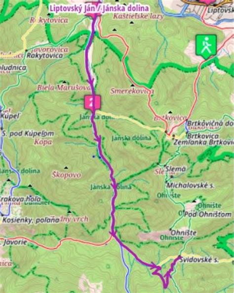 Mapa Liptovského Jána s vyznačenými reštauráciami