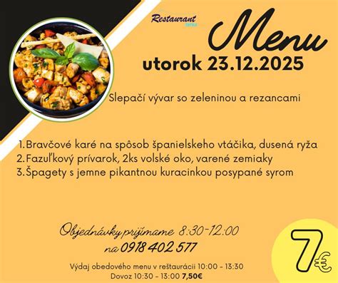Ilustrácia obedového menu s rôznymi jedlami