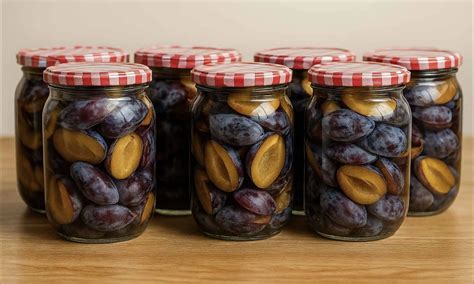 Čisté poháre a čerstvé slivky pripravené na zaváranie